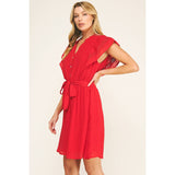 SOLID PAPAYA GAUZE RUFFLE SLEEVE MINI DRESS