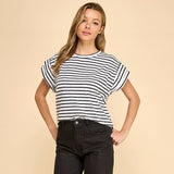 Striped Rolled Sleeve Knit Top