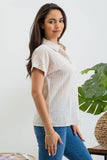 STRIPE COLLARED SHORT SLEEVE LINEN SHIRT