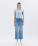 HIGH RISE RAW HEM CROP SLIM WIDE LEG JEANS LV1687