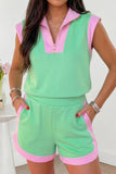 Colorblock Accent Half Zip Top Athleisure Shorts Set