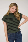 STRIPE MOCK NECK SHORT SLEEVE KNIT SWEATER