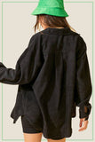 JKT1767-Loose Fit Button Down Corduroy Shacket with Pockets