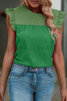 Women Textured Color Block Ruffled Sleeve Blouse