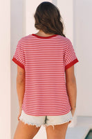 Contrast Short Sleeve Stripe Blouse