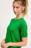 Puffy Sleeve Basic Stretchy Knit Top