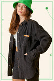 JKT1767-Loose Fit Button Down Corduroy Shacket with Pockets