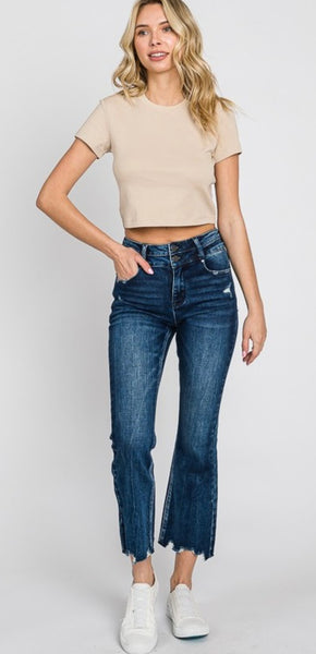 Preorder Petra153 High Rise Crop Bootcut Jeans with Frayed Hem Jeans