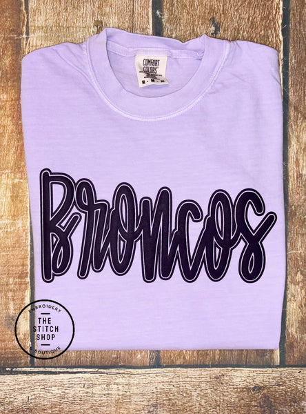 Broncos / Knights / Jackets School Mascot Script Puff Comfort Colors Tee