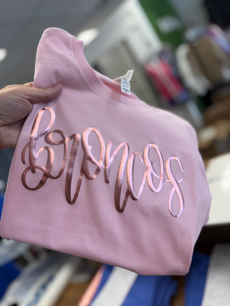 Broncos Pink on Pink Metallic Puff Tee