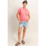 Crew Neck Short Dolman Sleeve Top