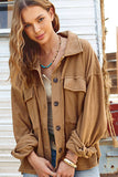 Loose Fit Button Down Long Sleeve Fleece Shacket