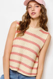 MCS3584-Classic Chunky Striped Sleeveless Sweater Top
