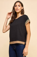 Solid Ribbed Top with Contrast Details