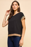 Solid Ribbed Top with Contrast Details