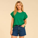 Cotton Spandex Cuffed Sleeve Top
