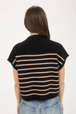 STRIPE MOCK NECK SHORT SLEEVE KNIT SWEATER