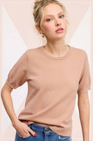Puffy Sleeve Basic Stretchy Knit Top