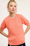 Puffy Sleeve Basic Stretchy Knit Top