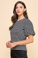 Striped Top with Puffed Sleeves