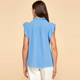 Solid Top with Ruffled Sleeves and Button Detail