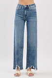 HIGH RISE SLIM WIDE LEG W/ DESTROYED HEM JEANS