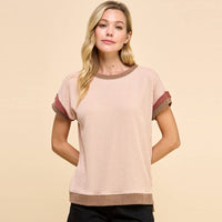 Solid Ribbed Top with Contrast Details