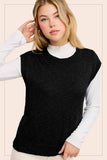 JCS3598-Loose Fit Sleeveless Ribbed Knit Crew Neck Top