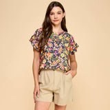 Floral Printed Top with Ruffled Sleeves