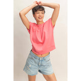 Crew Neck Short Dolman Sleeve Top