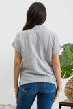 STRIPE COLLARED SHORT SLEEVE LINEN SHIRT