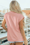 Solid Color High Neck Cap Sleeve Loose Top S-4X