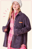 JKT1767-Loose Fit Button Down Corduroy Shacket with Pockets
