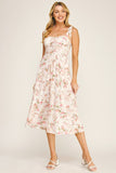 ROMANTIC FLORAL TIE STRAP MIDI DRESS