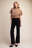 Mock Neck Suede Look Brush Top