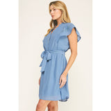 SOLID PAPAYA GAUZE RUFFLE SLEEVE MINI DRESS