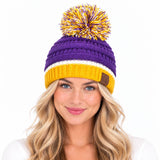 C.C Team Color Ribbed Beanie with Pom Winter Hat