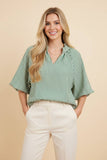 Vertical Stripe Bubble Sleeve Scallop Hem Blouse