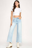 HIGH RISE WIDE LEG W/ DESTROYED HEM JEANS
