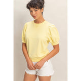 Puff Sleeve V-Stitch Crew Neck Top