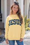 JESUS Letter Patch Graphic Exposed Seam Mock Neck Sweatshirt
