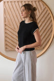 CONTRAST TRIM SHORT SLEEVE KNIT SWEATER TOP