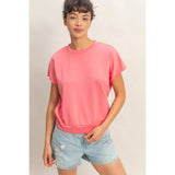 Crew Neck Short Dolman Sleeve Top