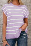 LDC Stripe Side Slits Crewneck Short Sleeve Sweater Tee