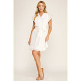 SOLID PAPAYA GAUZE RUFFLE SLEEVE MINI DRESS