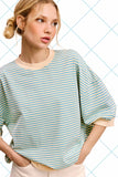MCT7688-Loose Fit Striped Short Sleeve Crew Neckline Top