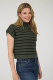 STRIPE MOCK NECK SHORT SLEEVE KNIT SWEATER