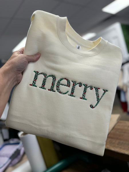 Floral Merry Embroidered Christmas Sweatshirt