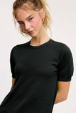 Puffy Sleeve Basic Stretchy Knit Top