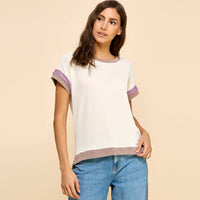 Solid Ribbed Top with Contrast Details
